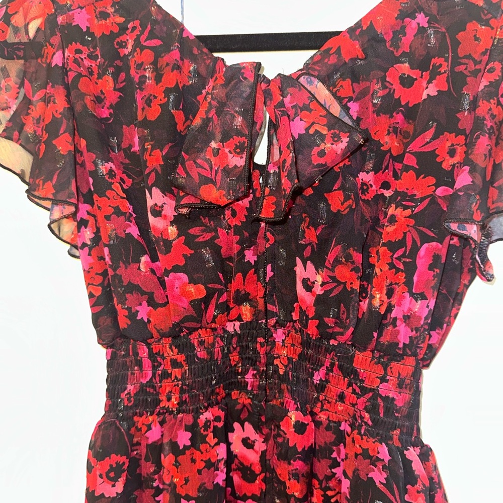 Honey and Rosie Black Maxi Dress with Red & Pink Floral Print